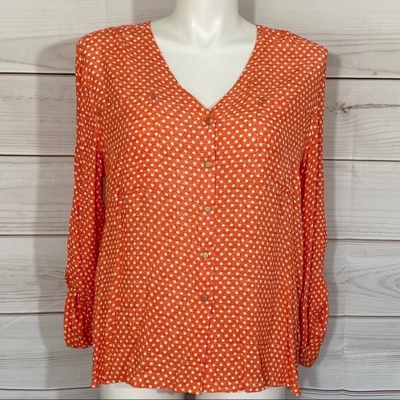 NWT Jones New York Coral & Ivory Polka Dot Top Size XL - Picture 1 of 6